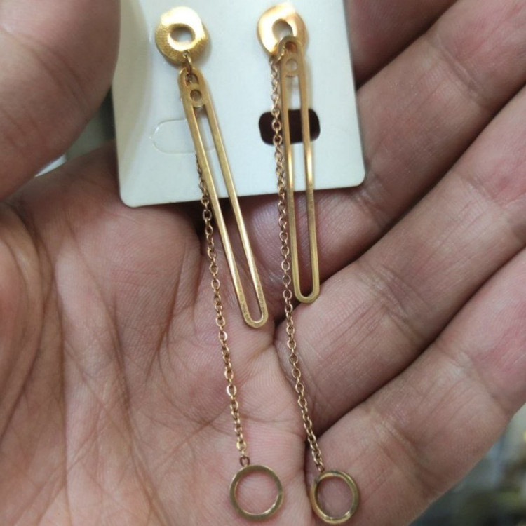 گوشواره استیل زنانه طرح آویز زنجیر دایره تنوع طرح رنگ ثابت کد bn (پس کرایه)