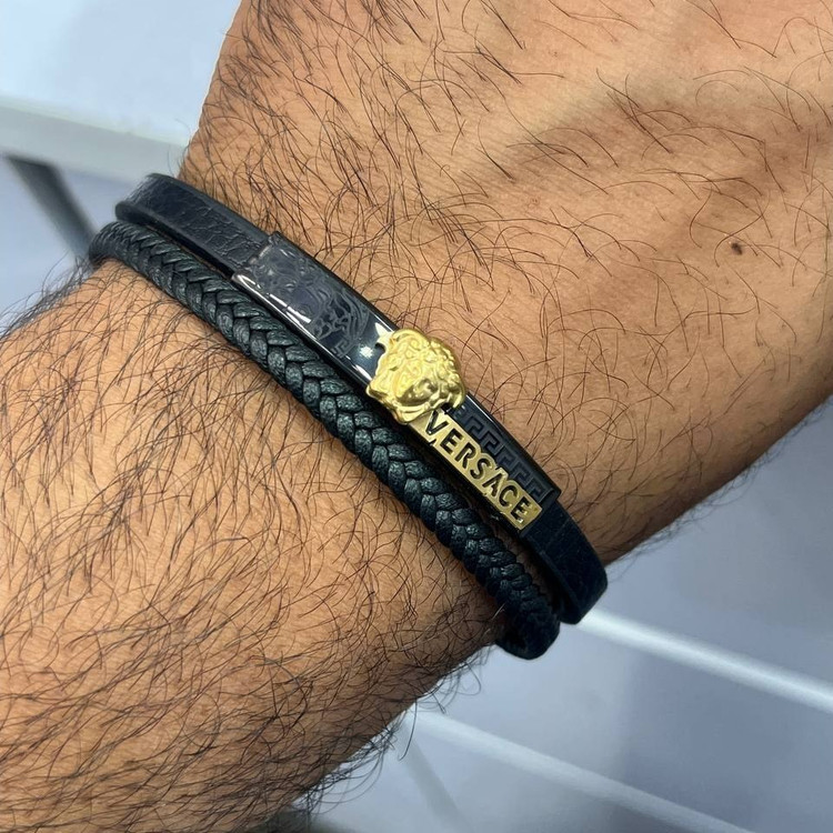 دستبند چرمی قفل و پلاک استیل مردانه کارتیر Cartier کیفیت چرم عالی تنوع طرح رنگ ثابت کدbn (پس کرایه)