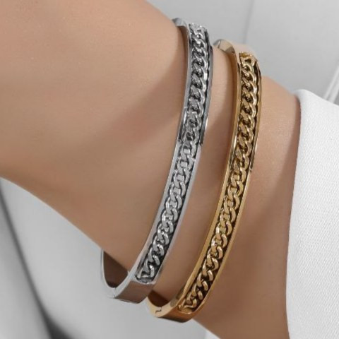 دستبند النگویی استیل زنانه طرح کارتیر رنگ ثابت کد tj (پس کرایه)