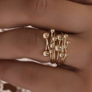 انگشتر استیل زنانه طرح گوی چند رج فری سایز Free size رنگ ثابت کد tj (پس کرایه)