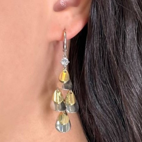 گوشواره طرح جواهری (میخ نقره) طرح آویز طلایی و نقره ای رنگ ثابت کد tk (پس کرایه)