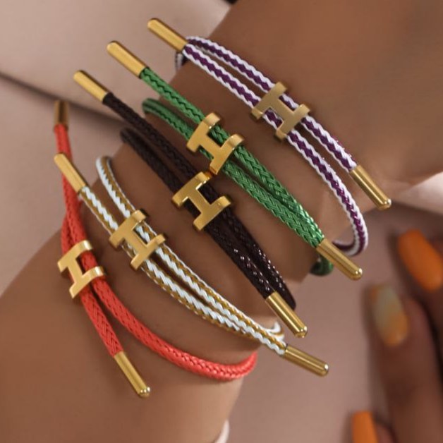 دستبند کنفی دخترانه و زنانه طرح هرمس Hermes رنگی در تنوع رنگ کد tj (پس کرایه)