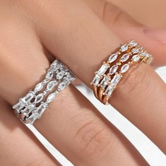 انگشتر طرح جواهری زنانه طرح نگین سه رج فری سایز Free size تنوع طرح رنگ ثابت کد mp (پس کرایه)