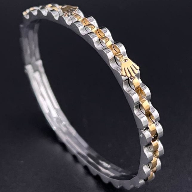 دستبند النگویی استیل مردانه و زنانه طرح رولکس Rolex رنگ ثابت کد ki (پس کرایه)