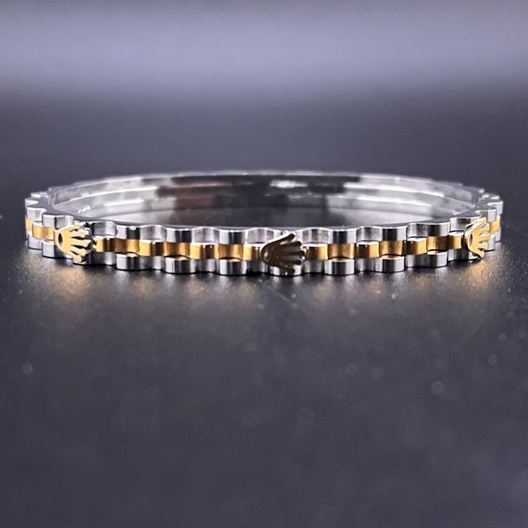 دستبند النگویی استیل مردانه و زنانه طرح رولکس Rolex رنگ ثابت کد ki (پس کرایه)