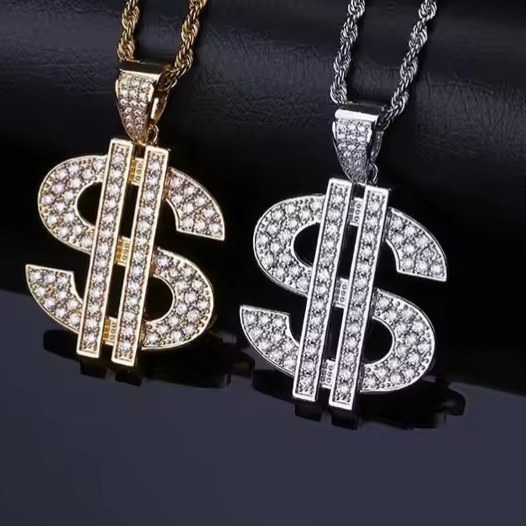 گردنبند و آویز پلاک فول نگین طرح دلار اس S رنگ ثابت کد vn (پس کرایه)
