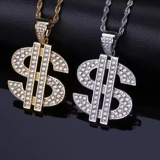 گردنبند و آویز پلاک فول نگین طرح دلار اس S رنگ ثابت کد vn (پس کرایه)