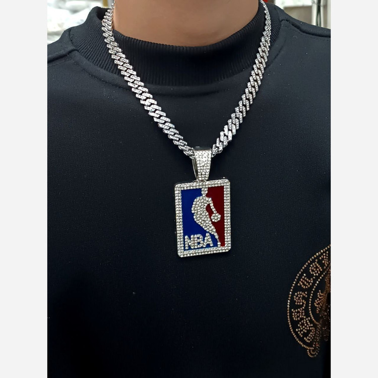 گردنبند و آویز پلاک فول نگین طرح NBA رنگ ثابت کد vn (پس کرایه)
