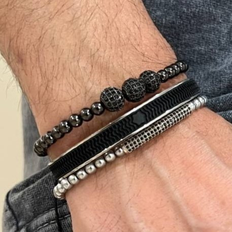 دستبند و بنگل آبکاری نقره مردانه طرح گوی ونگین رنگ ثابت (قیمت تکی درج شده است) کد tj (پس کرایه)