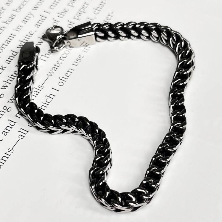 دستبند استیل مردانه زنجیری مشکی رنگ ثابت کد tk (پس کرایه)