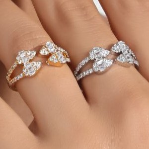 انگشتر طرح جواهری زنانه طرح دو طرف نگین اشکی دو رج فری سایز Freesize  رنگ ثابت کد mp (پس کرایه)