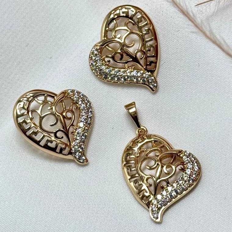 نیم ست گردنبند و گوشواره ژوپینگ زنانه طرح قلب نگین تنوع طرح رنگ ثابت کد sm (پس کرایه)