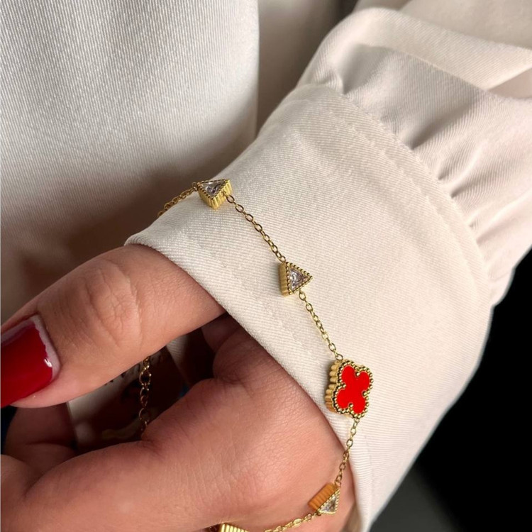 دستبند استیل زنانه طرح گل ونکلیف Vancleef نگین رنگبندی رنگ ثابت کد tk