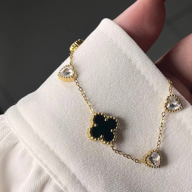 دستبند استیل زنانه طرح گل ونکلیف Vancleef نگین رنگبندی رنگ ثابت کد tk