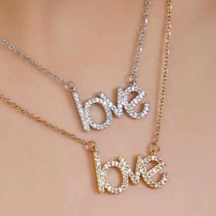 گردنبند و آویز پلاک طرح لاو love نگین تنوع طرح رنگ ثابت کد mp