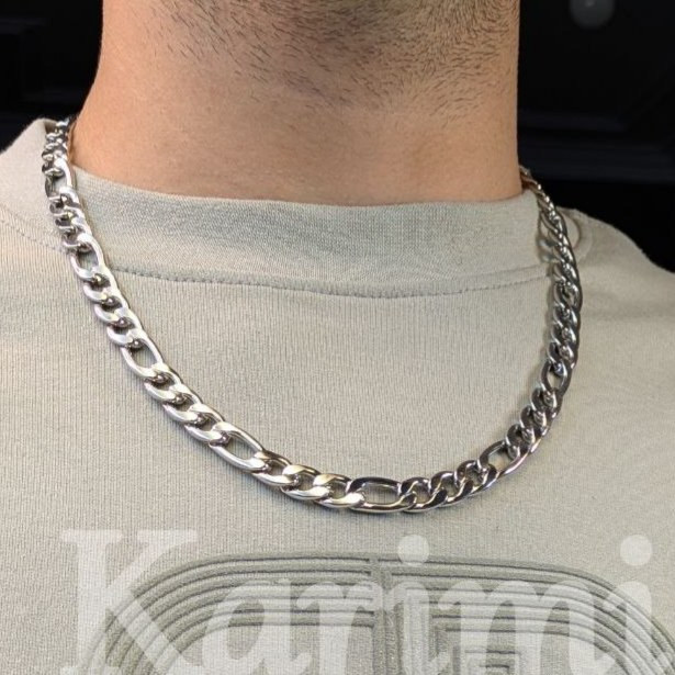گردنبند و زنجیر استیل مردانه طرح فیگارو طلایی و نقره ای رنگ ثابت کد sh