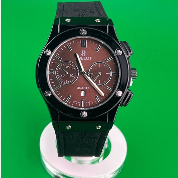 ساعت مچی بند چرم مردانه صفحه گرد هابلوت HUBLOT موتور ژاپن تنوع رنگ رنگ ثابت کد ki (پس کرایه)