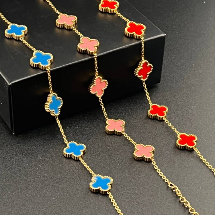 دستبند آبکاری نقره زنانه طرح گل ونکلیف vancleef تنوع رنگ رنگ ثابت کد ki