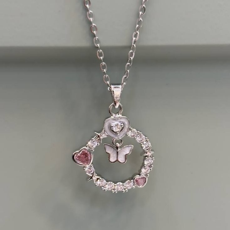 گردنبند و آویز پلاک طرح جواهری طرح گوش خرگوش نگین صورتی تنوع طرح رنگ ثابت کد gy