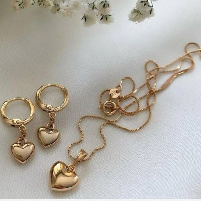 نیم ست گردنبند و گوشواره ژوپینگ زنانه طرح قلب رنگ ثابت کد gy
