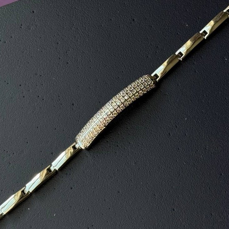 دستبند زنجیری زنانه طرح دایره فول نگین آینه ای رنگ ثابت تنوع طرح کد sm