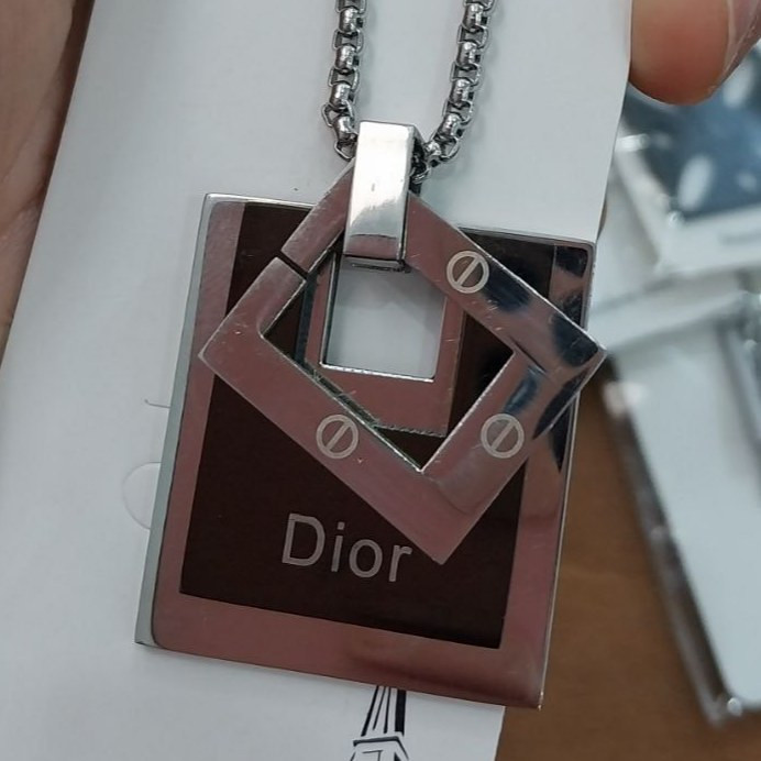 زنجیر و آویز پلاک استیل طرح دیور Dior رنگ ثابت کد as