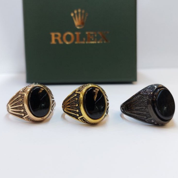 انگشتر مردانه استیل طرح رولکس ROLEX نگین مشکی تنوع رنگ سایز بندی 9 تا 12 رنگ ثابت کد mp