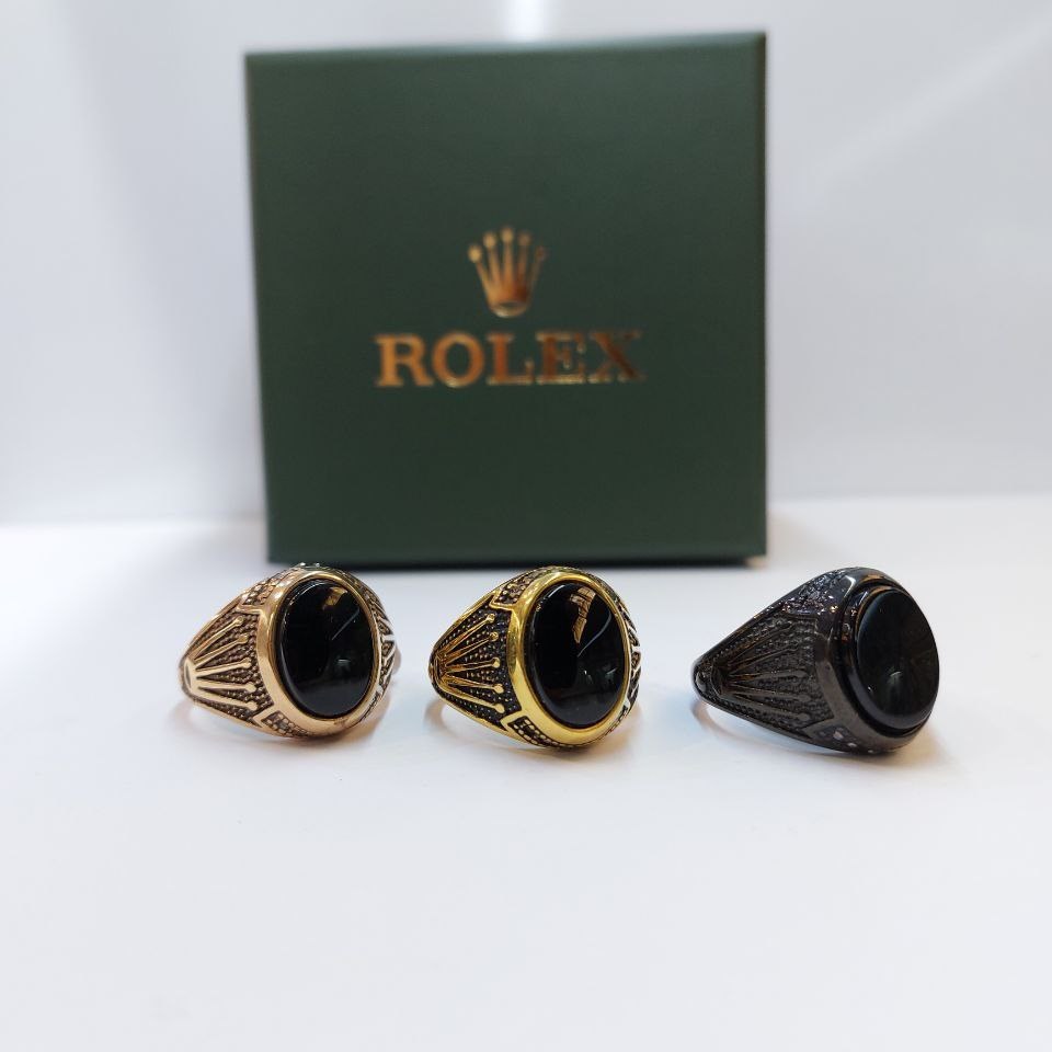 انگشتر مردانه استیل طرح رولکس ROLEX نگین مشکی تنوع رنگ سایز بندی 9 تا 12 رنگ ثابت کد mp