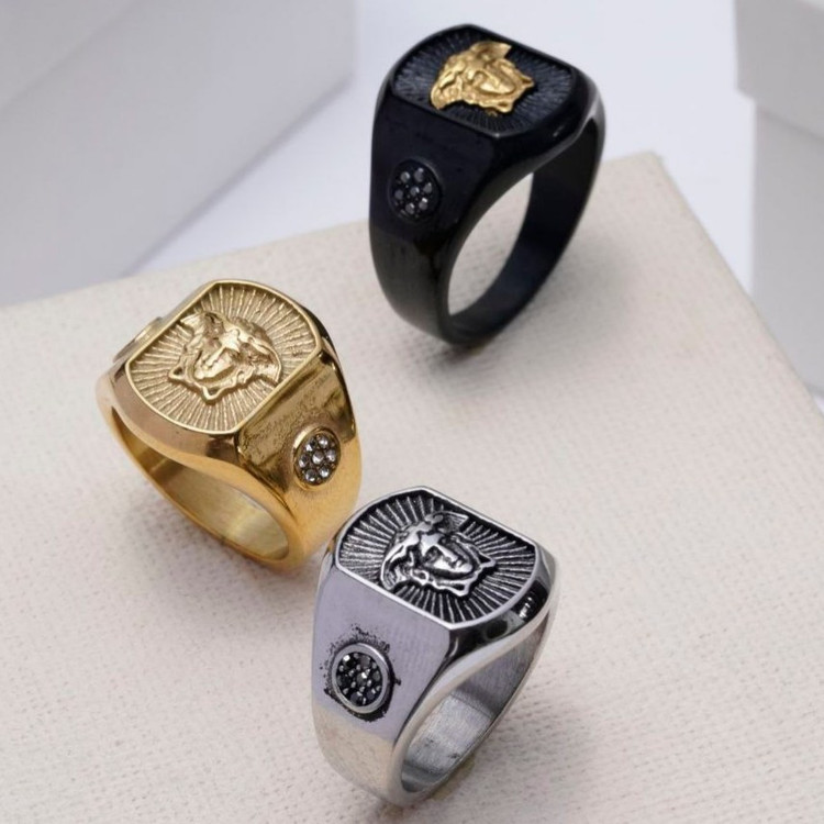 انگشتر مردانه استیل طرح ورساچ versace تنوع رنگ سایز بندی 9 تا 12 رنگ ثابت کد mp
