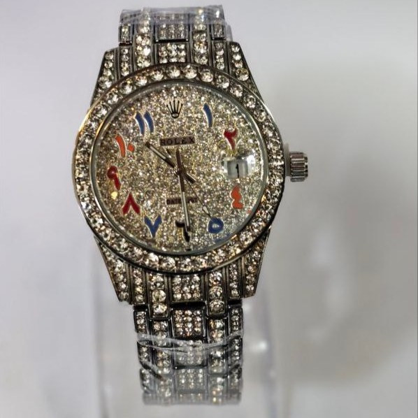 ساعت مچی زنانه رولکس ROLEX فول نگین مخراج کاری تاریخ دار تنوع طرح رنگ ثابت کد vn