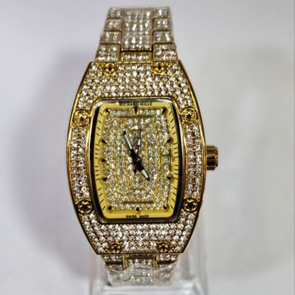 ساعت مچی زنانه ریچارد میل Richard Mille فول نگین مخراج کاری تاریخ دار بند استیل رنگ ثابت کد vn