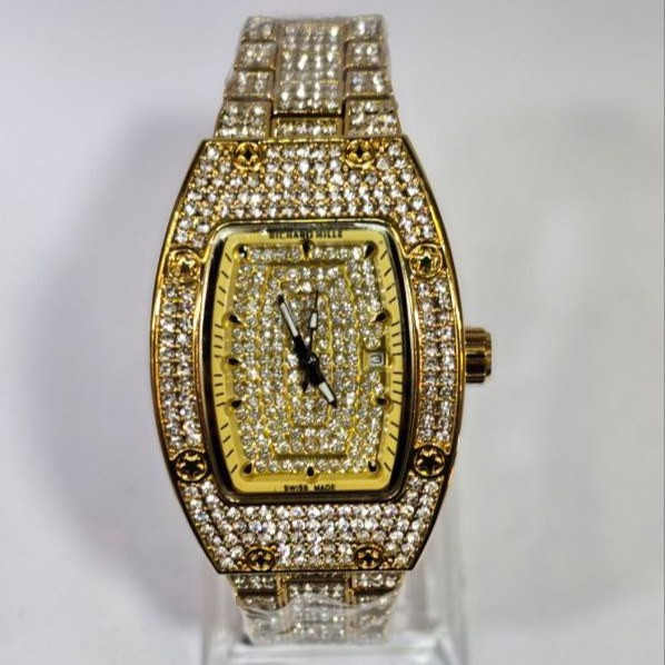 ساعت مچی زنانه ریچارد میل Richard Mille فول نگین مخراج کاری تاریخ دار بند استیل رنگ ثابت کد vn