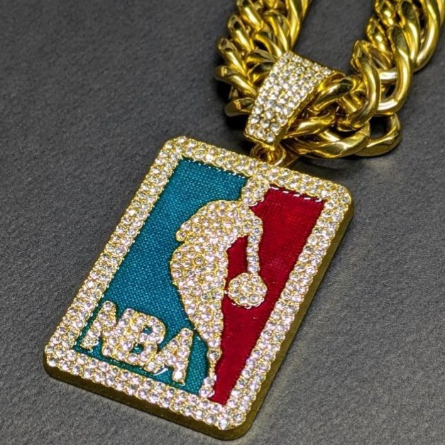 گردنبند و آویز پلاک مردانه طرح بسکتبال NBA فول نگین  تنوع طرح رنگ ثابت کد sh