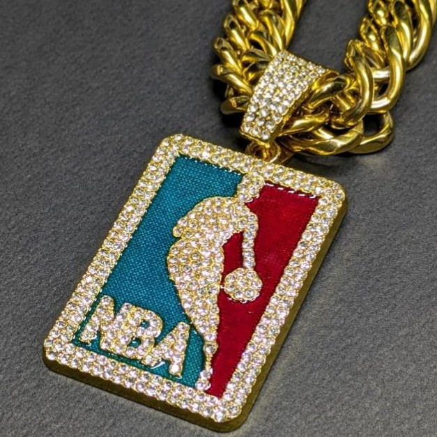 گردنبند و آویز پلاک مردانه طرح بسکتبال NBA فول نگین تنوع طرح رنگ ثابت کد sh