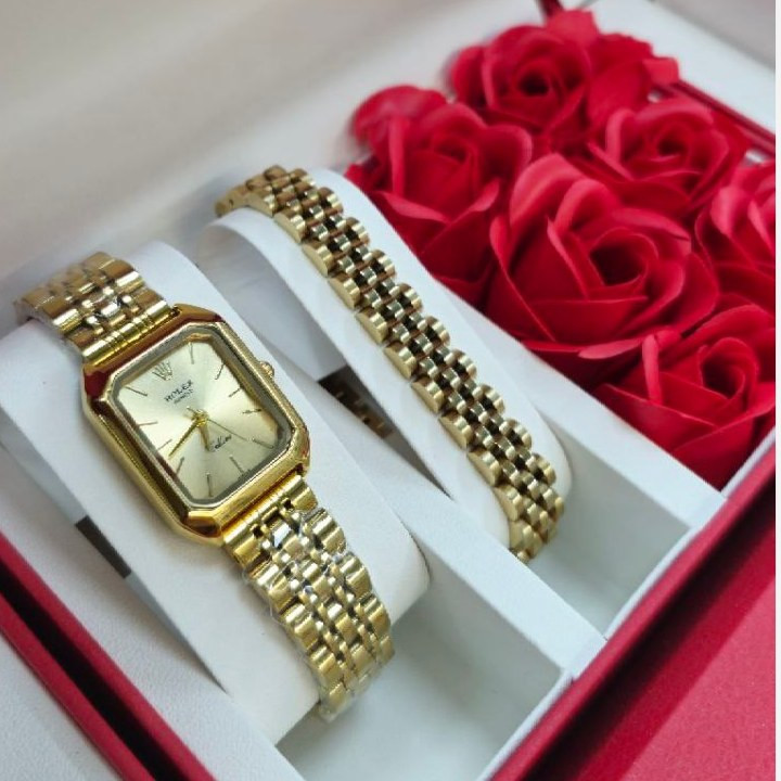 ست ساعت مچی و دستبند استیل زنانه مارک رولکس ROLEX رنگ ثابت کد mp