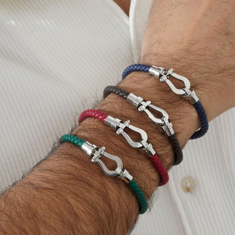 دستبند چرمی قفل استیل امگا در تنوع رنگ کیفیت عالی رنگ ثابت کد mp