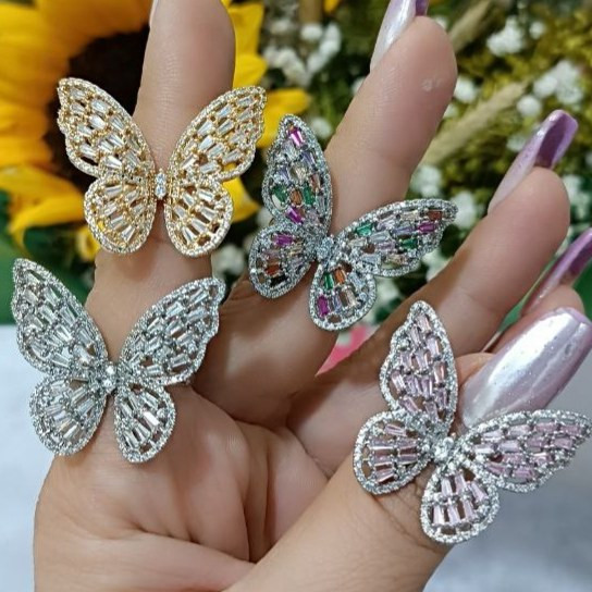 انگشتر زنانه طرح جواهری طرح پروانه فری سایز freesize رنگ ثابت کد gy