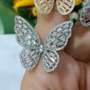 انگشتر زنانه طرح جواهری طرح پروانه فری سایز freesize رنگ ثابت کد gy
