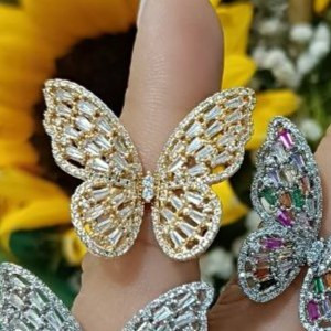 انگشتر زنانه طرح جواهری طرح پروانه فری سایز freesize رنگ ثابت کد gy