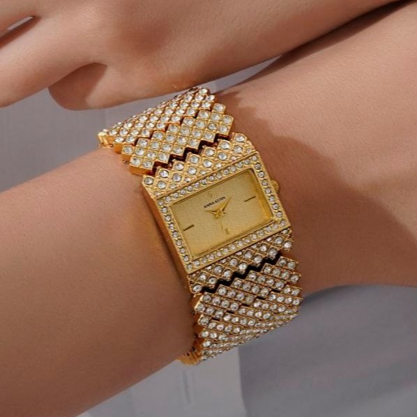 ساعت مچی زنانه anne klein فول نگین مخراج کاری با بند استیل پهن درجه یک رنگ ثابت کد mp