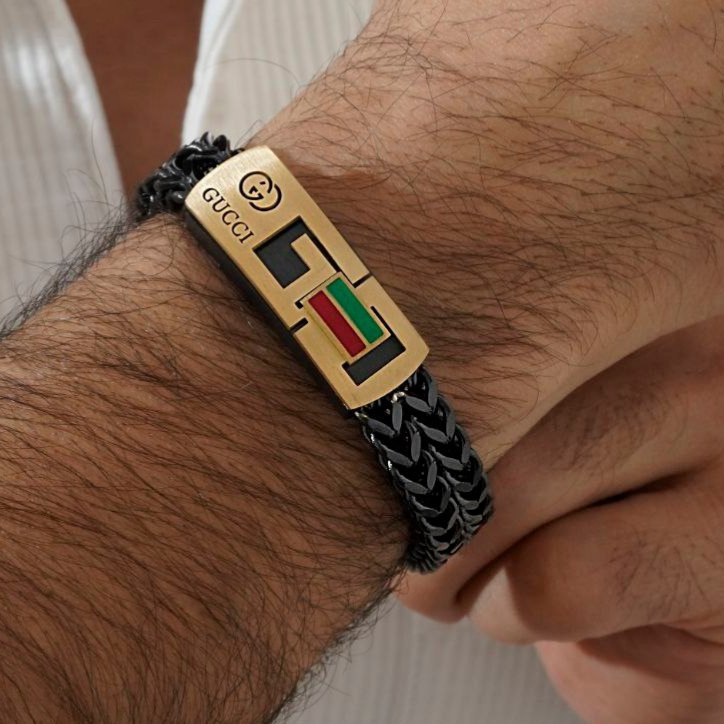 دستبند استیل مردانه GUCCI گوجی درجه یک رنگ ثابت کد mp