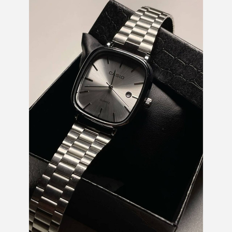 ساعت مچی کاسیو CASIO مربعی تاریخ دار بدنه کاملا استیل و رنگ ثابت کد KI