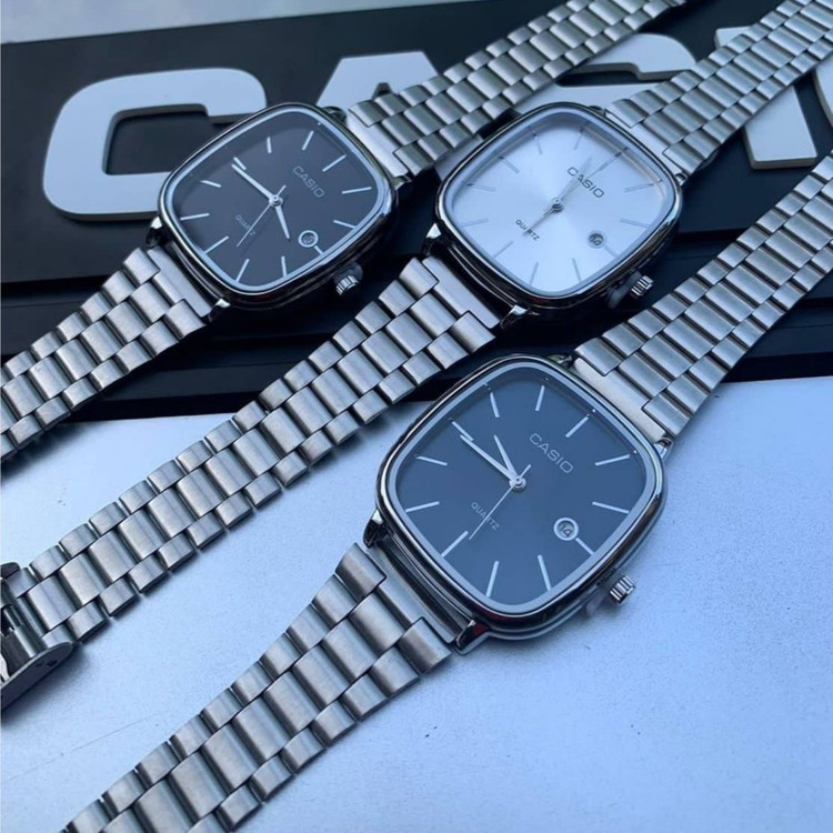ساعت مچی کاسیو CASIO مربعی تاریخ دار بدنه کاملا استیل و رنگ ثابت کد KI