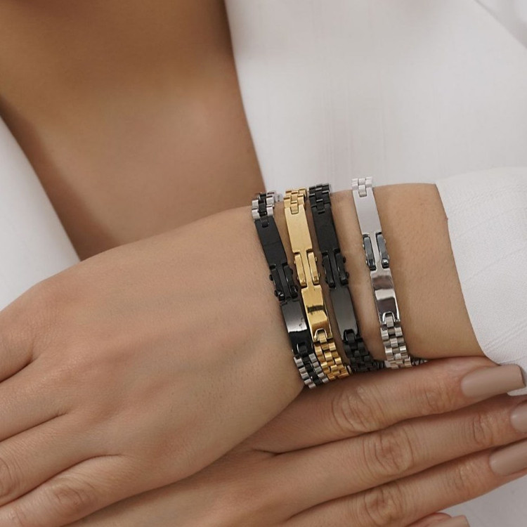 دستبند استیل طرح رولکس rolex در سه رنگ درجه 1 رنگ ثابت کد mp