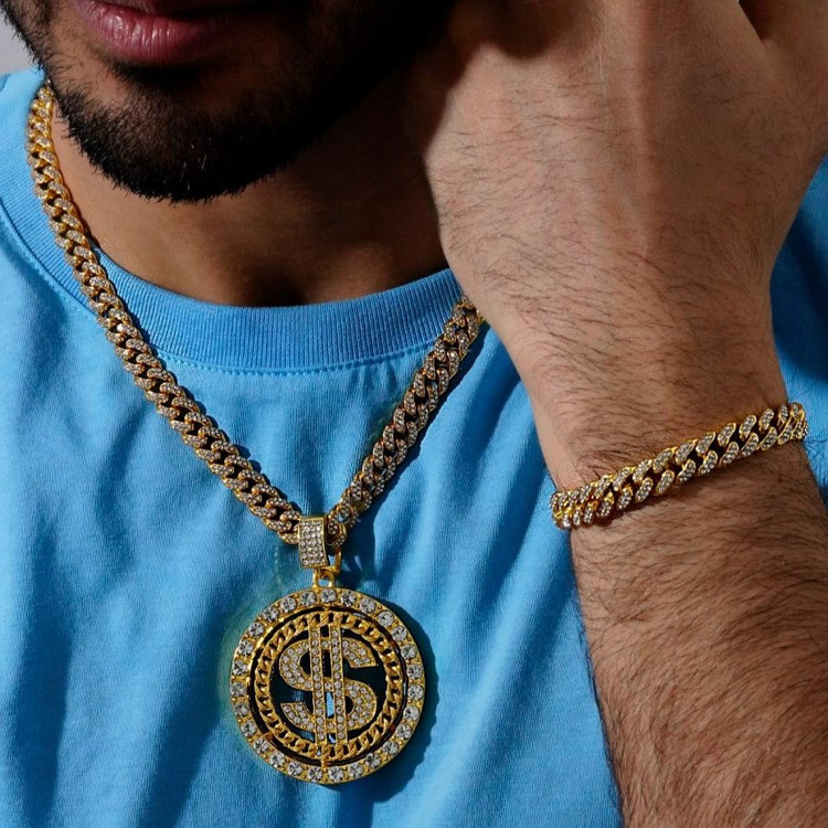 ست دستبند و گردنبند کارتیر فول نگین chain همراه پلاک آویز طرح برگ نگین کاری رنگ ثابت کد mp