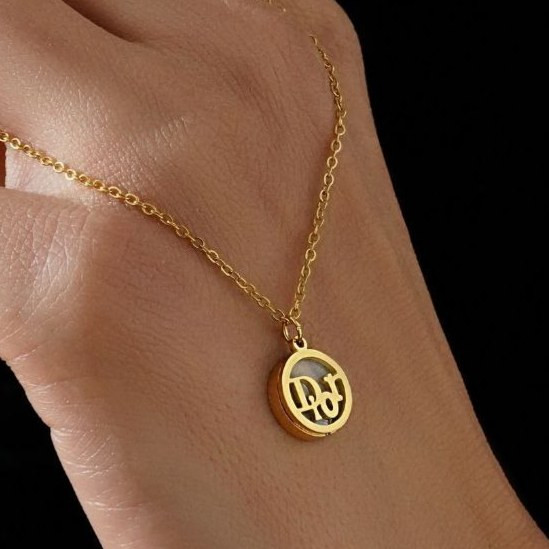 گردنبند و پلاک آویز استیل عیار316 طرح dior رنگ ثابت کد mp