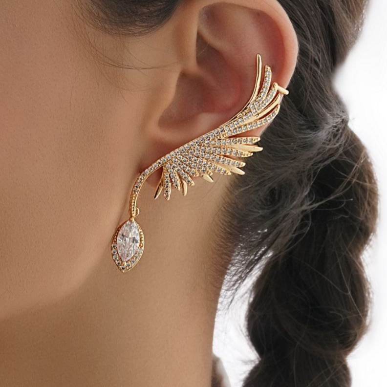 گوشواره ایرکاف جواهری طرح بال فرشته رنگ ثابت کد mp