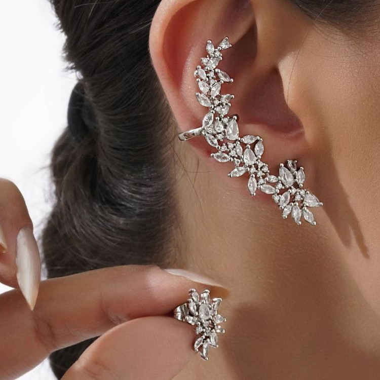 گوشواره ایرکاف جواهری طرح خوشه ای نگین دار رنگ ثابت کد mp