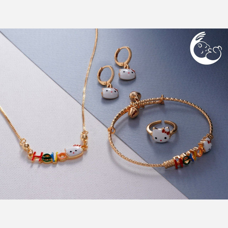 ست سرویس بچه گانه انگشتر-دستبند-گردنبند-گوشواره طرح توت فرنگی فری سایز رنگ ثابت و طرح های دیگر