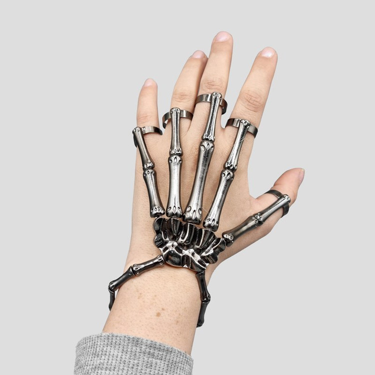 دستبند بنگل استیل انگشتری مدل Bones رنگ ثابت